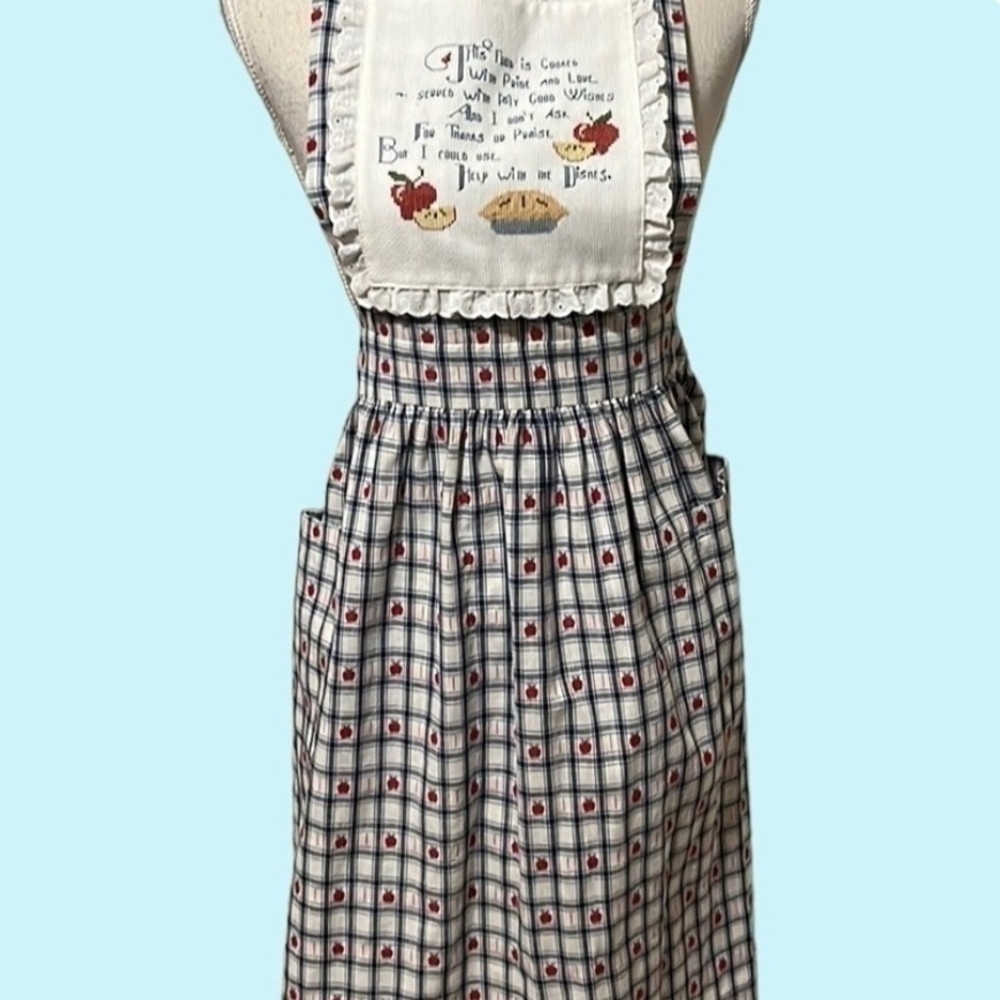 Vintage Checkered Apron with Embroidered Patch